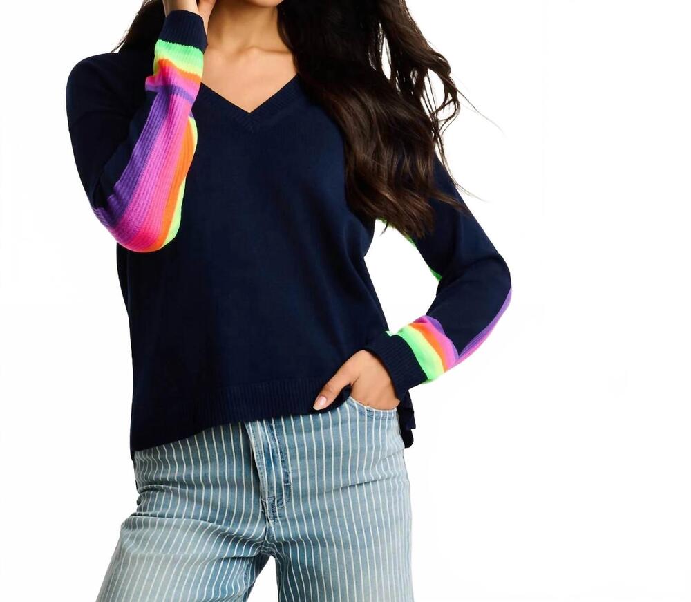 NEW LISA TODD brite side v-neck sweater in navy